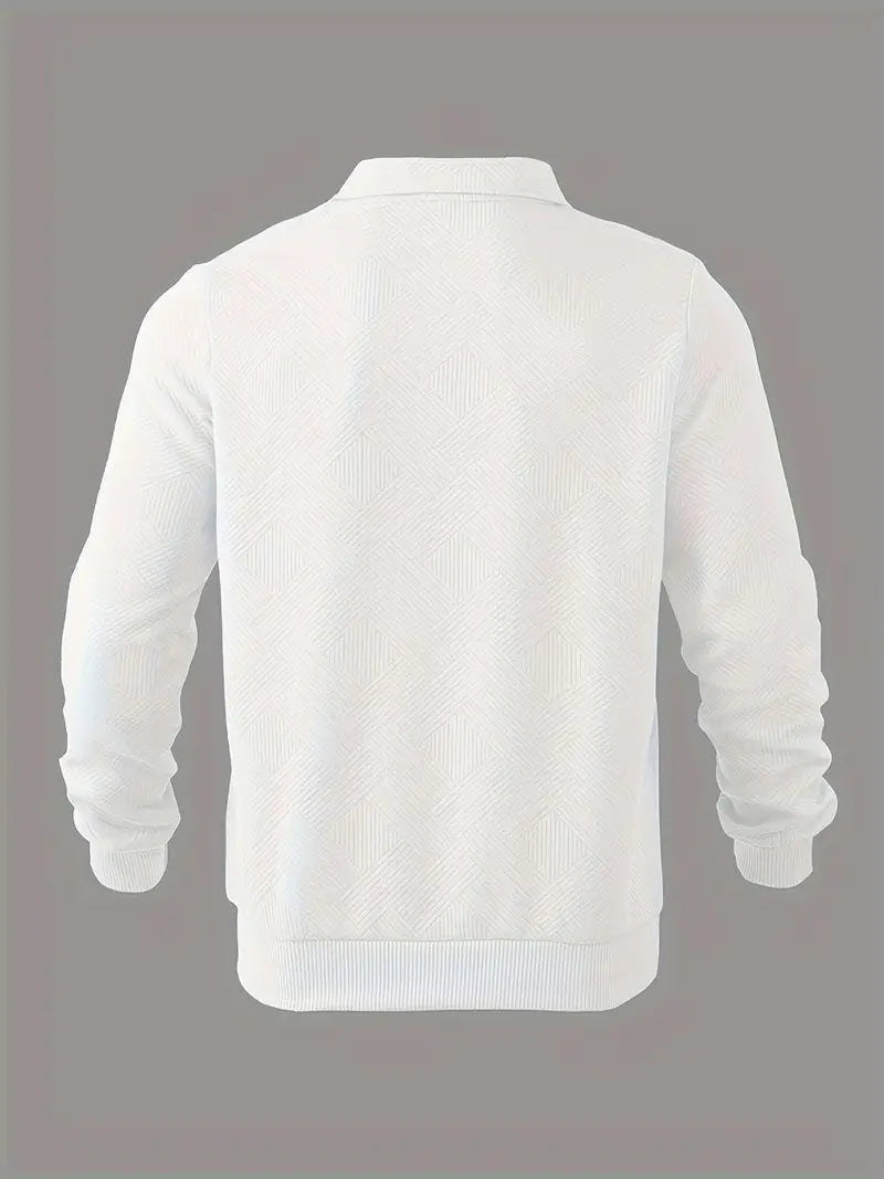 Men's Textured Geometric Quarter Zip Pullover, Polo Collar Sweater