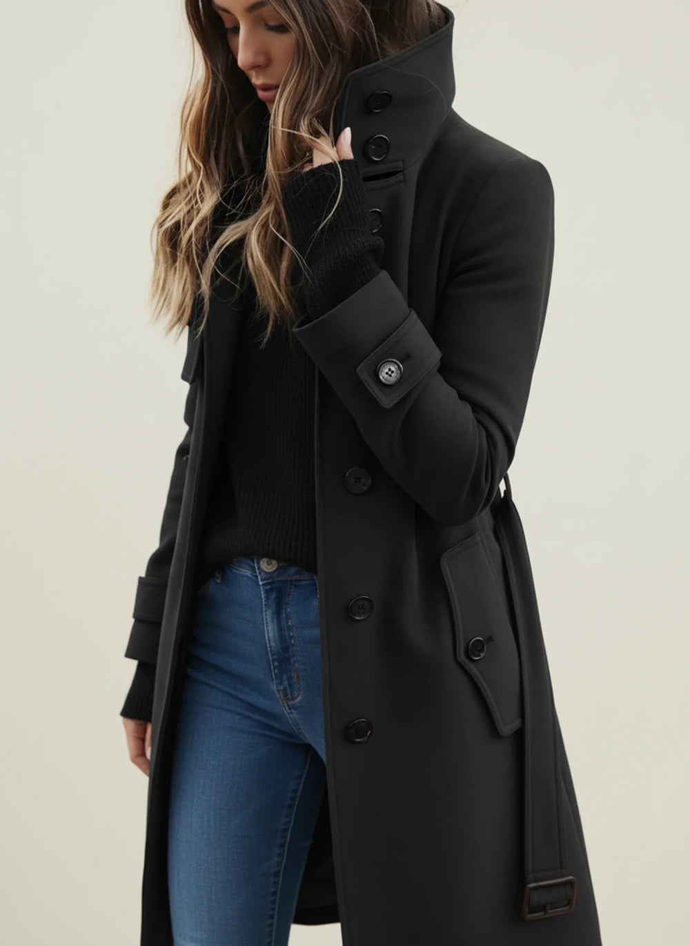 Women's Belted Trench Coat, Longline Winter Coat