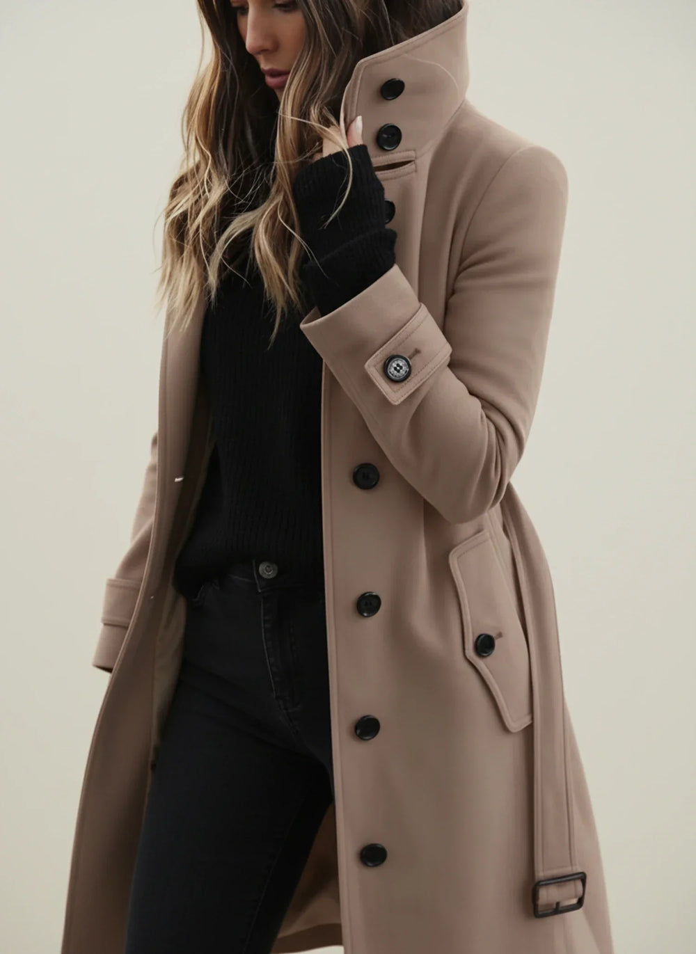 Women's Belted Trench Coat, Longline Winter Coat