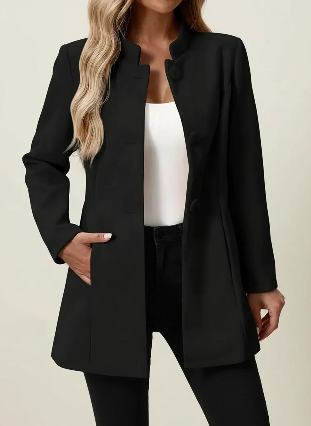 Women's Stand-Collar Tailored Blazer, Button-Front Structured Blazer
