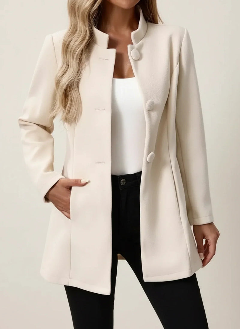 Women's Stand-Collar Tailored Blazer, Button-Front Structured Blazer