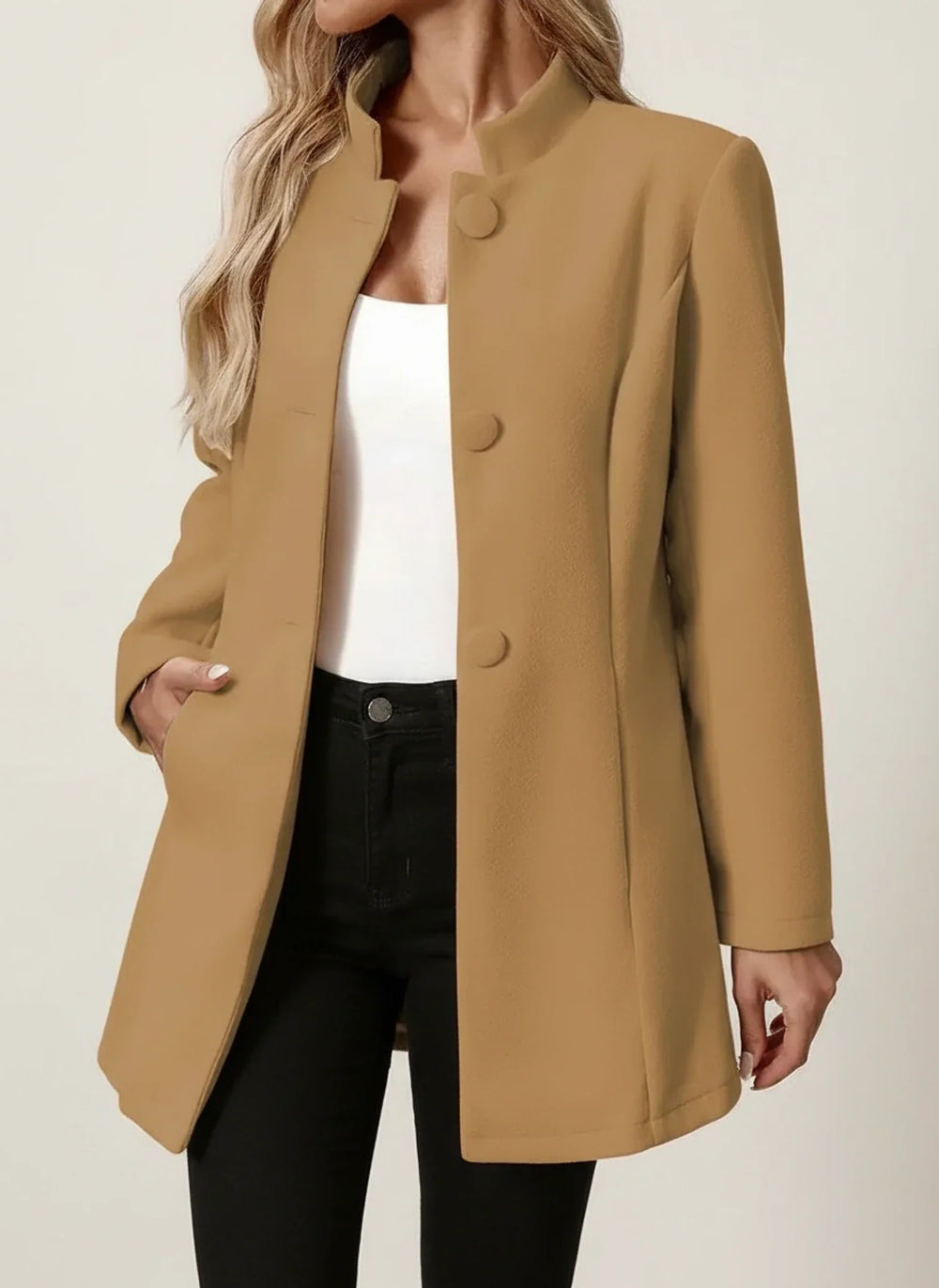 Women's Stand-Collar Tailored Blazer, Button-Front Structured Blazer