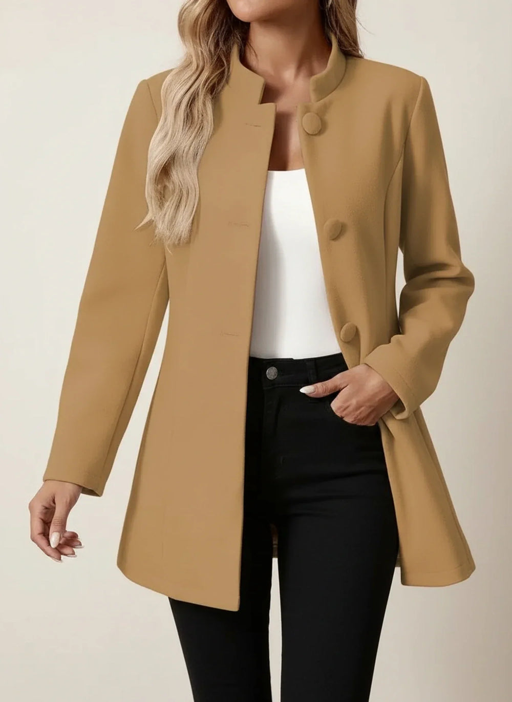 Women's Stand-Collar Tailored Blazer, Button-Front Structured Blazer