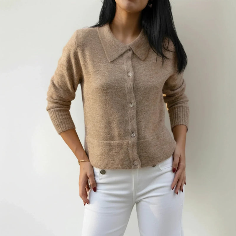 Women's Collared Knit Cardigan, Oversized Winter Cardigan
