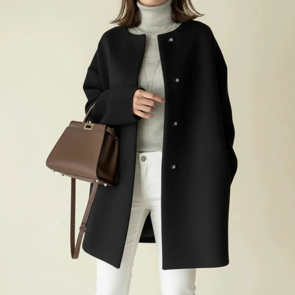 Women's Collarless Longline Coat, Tailored Winter Coat