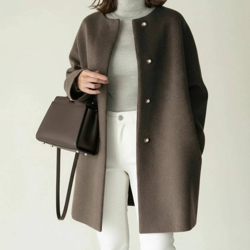 Women's Collarless Longline Coat, Tailored Winter Coat