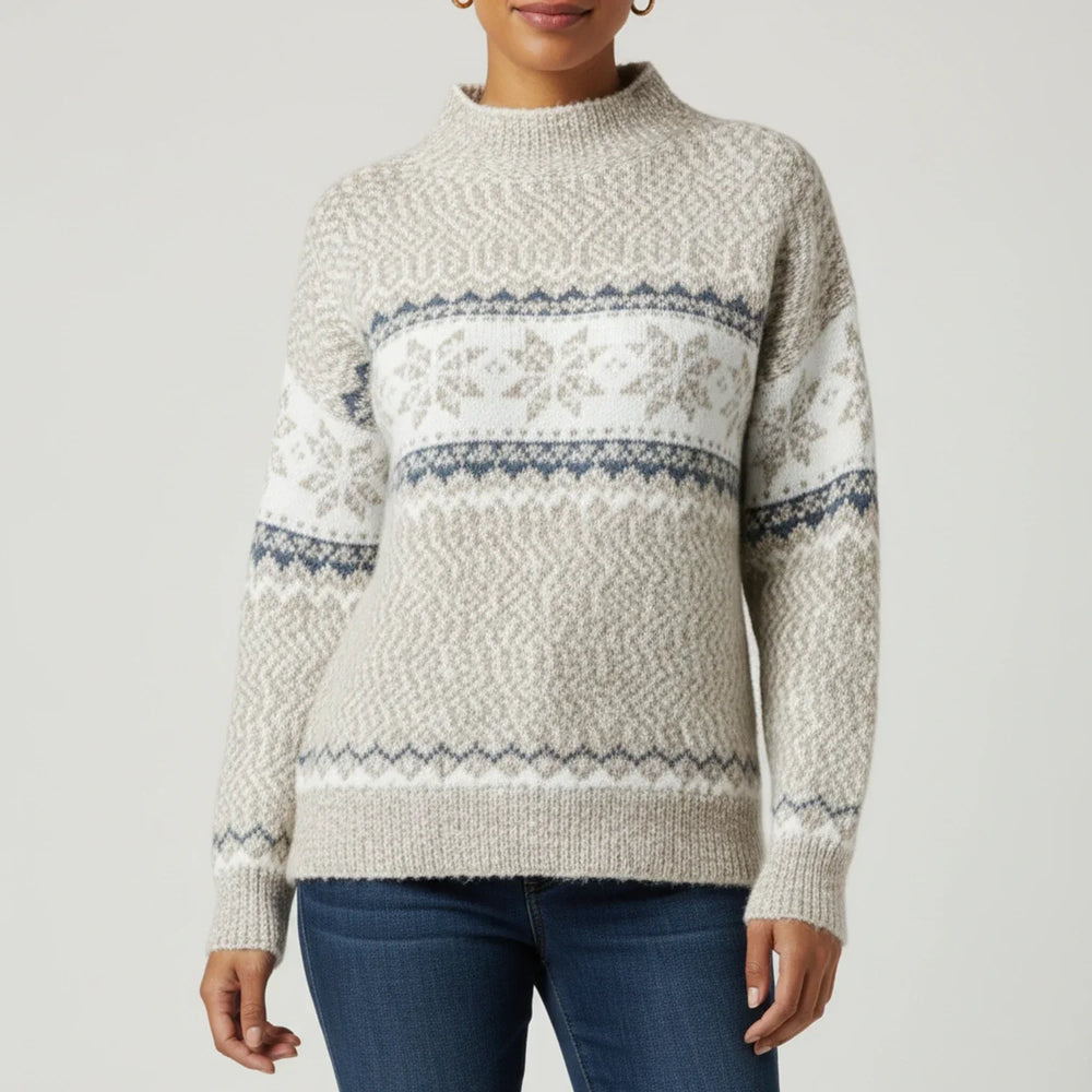 Women's Fair-Isle Mock-Neck Sweater, Oversized Winter Pullover