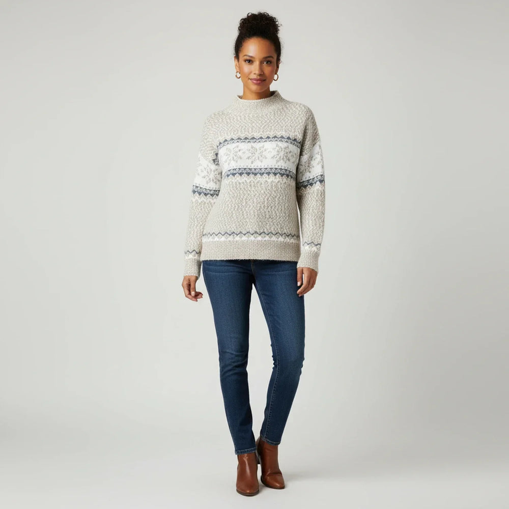 Women's Fair-Isle Mock-Neck Sweater, Oversized Winter Pullover