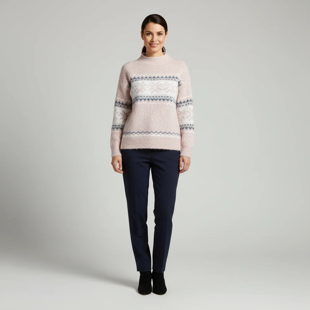 Women's Fair-Isle Mock-Neck Sweater, Oversized Winter Pullover