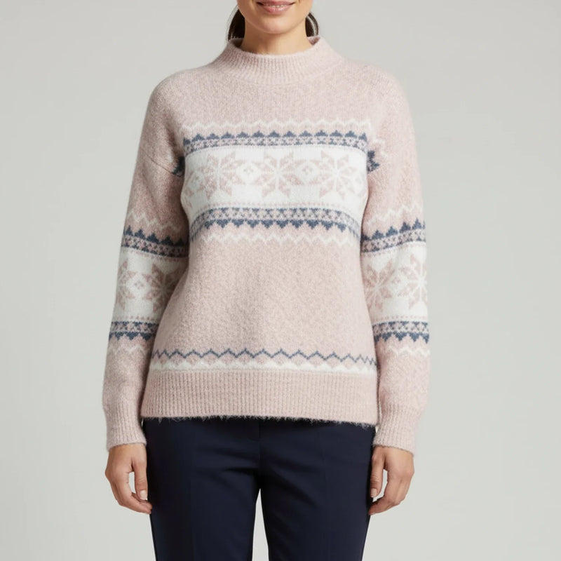 Women's Fair-Isle Mock-Neck Sweater, Oversized Winter Pullover