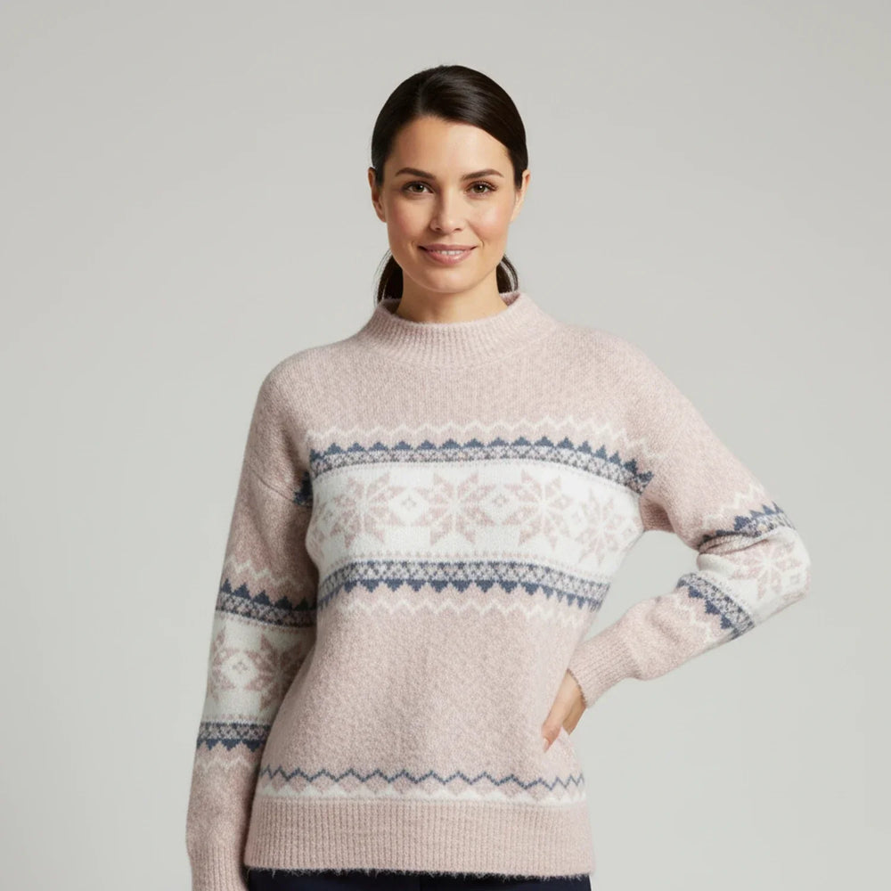 Women's Fair-Isle Mock-Neck Sweater, Oversized Winter Pullover