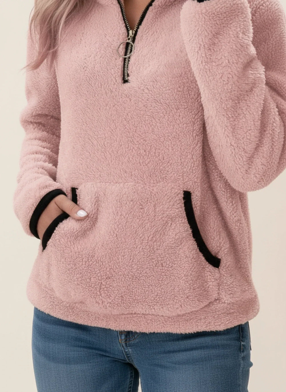 Women's Half-Zip Teddy Sweater, Fleece Winter Pullover