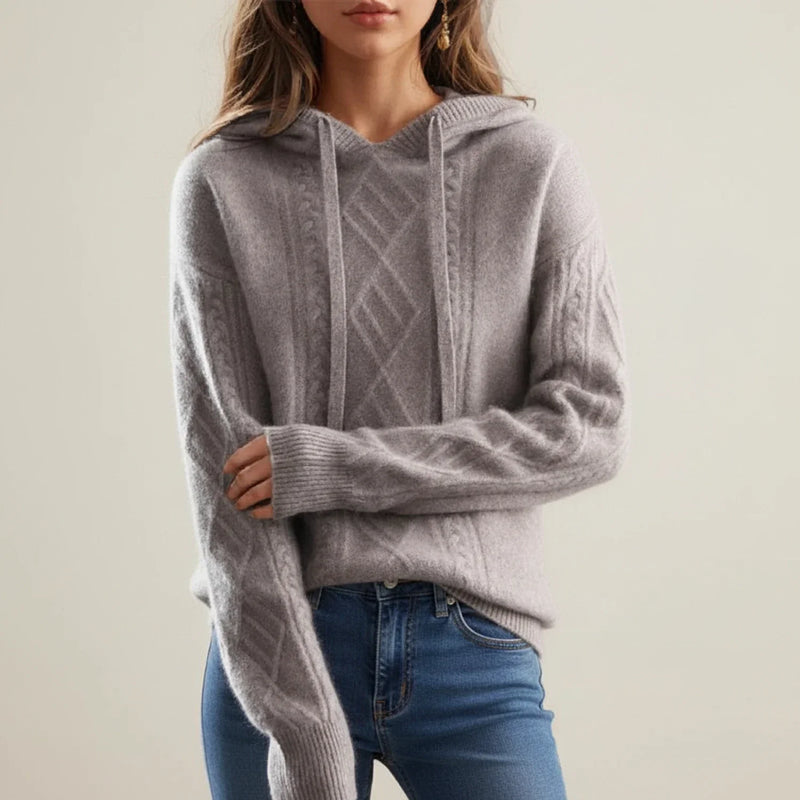 Women's Hooded Cable-Knit Pullover, Oversized Winter Sweater