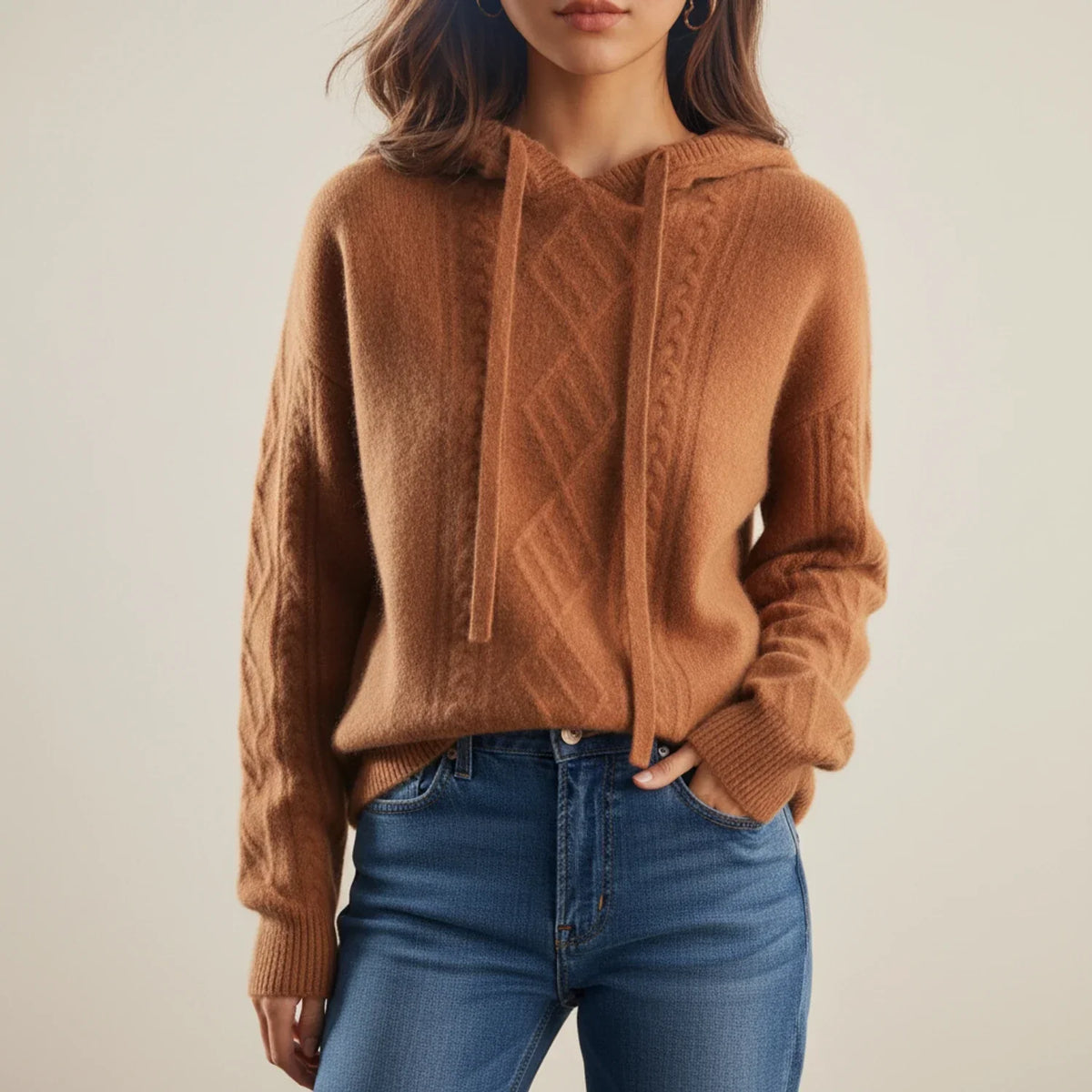 Women's Hooded Cable-Knit Pullover, Oversized Winter Sweater
