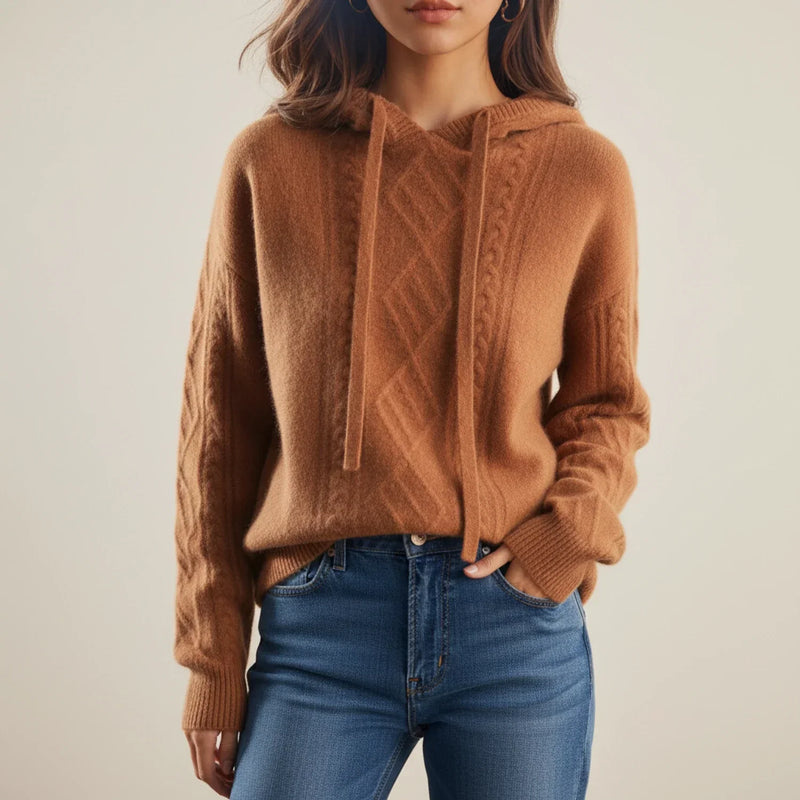 Women's Hooded Cable-Knit Pullover, Oversized Winter Sweater