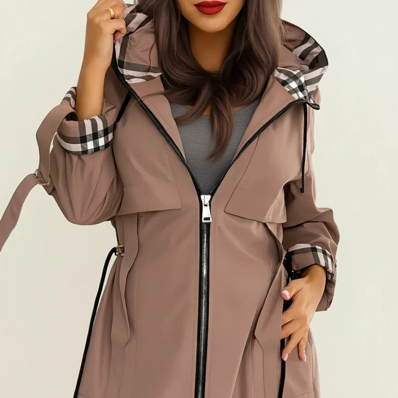 Women's Hooded Longline Trench Coat, Belted Winter Coat