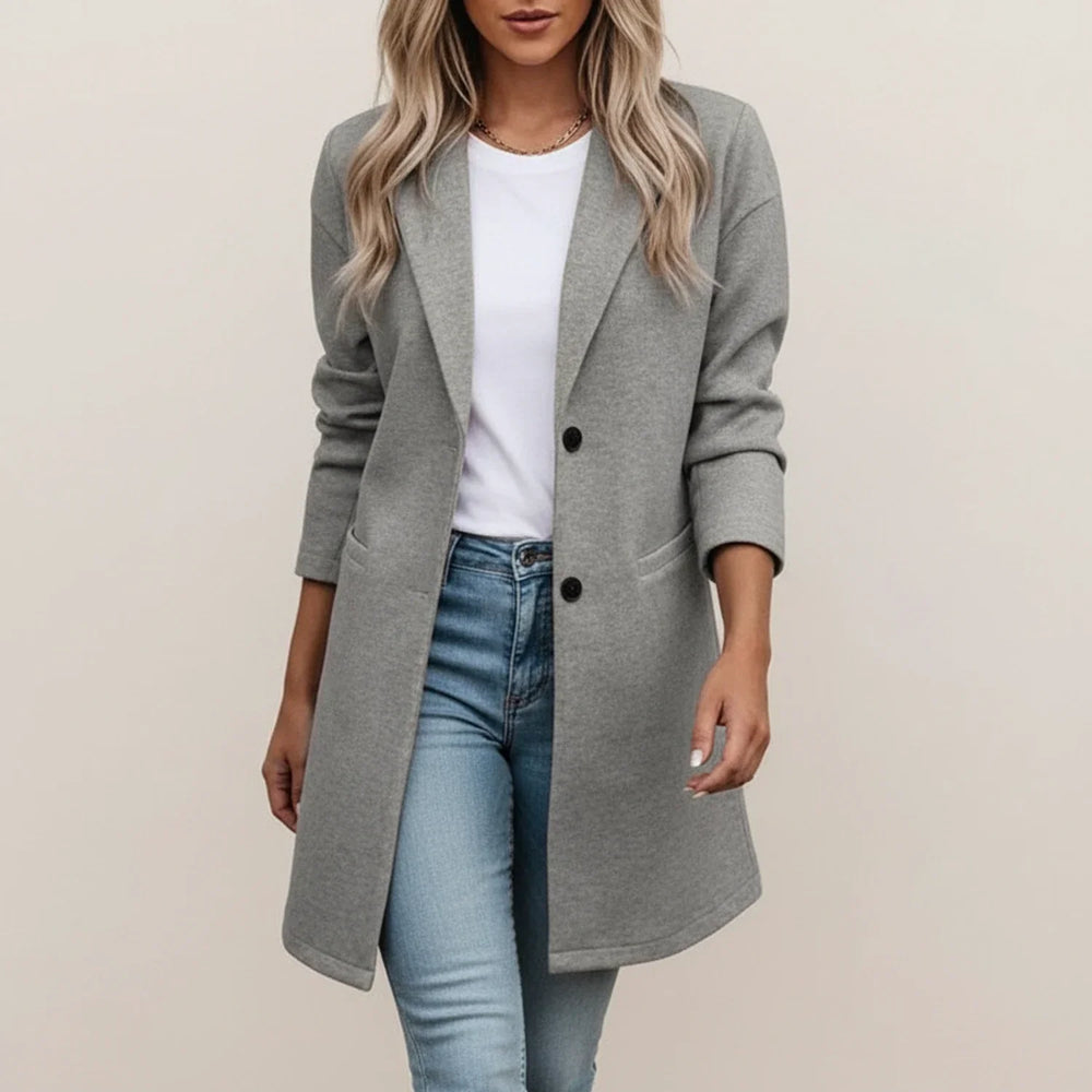 Women's Longline Tailored Blazer, Button-Front Structured Blazer