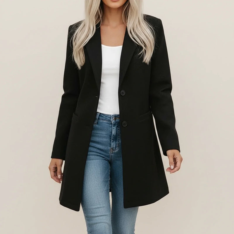 Women's Longline Tailored Blazer, Button-Front Structured Blazer