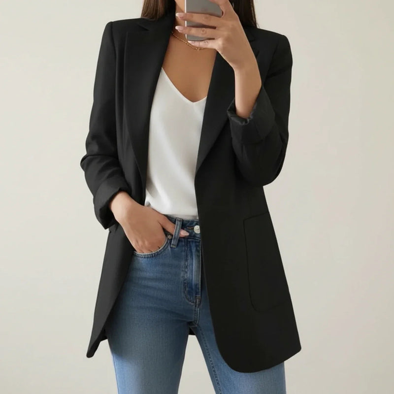 Women's Collarless Open-Front Blazer, Tailored Structured Blazer