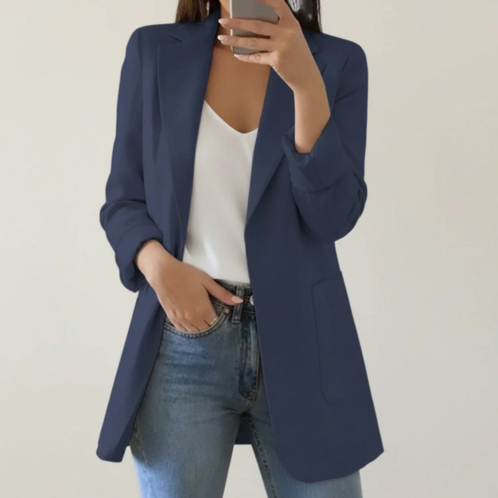Women's Collarless Open-Front Blazer, Tailored Structured Blazer
