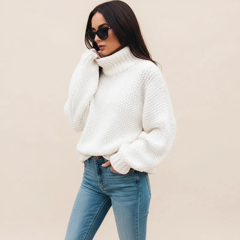 Women's Chunky Knit Turtleneck Sweater, Oversized Winter Pullover