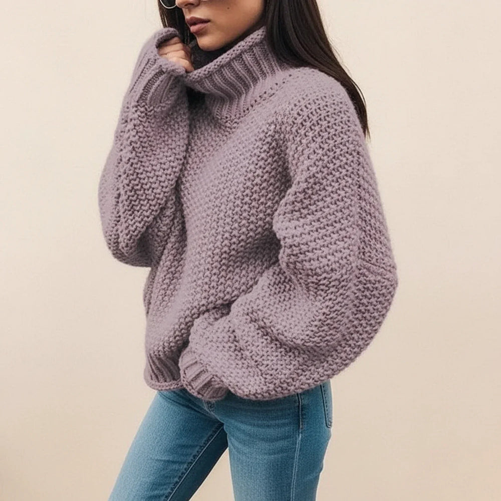 Women's Chunky Knit Turtleneck Sweater, Oversized Winter Pullover