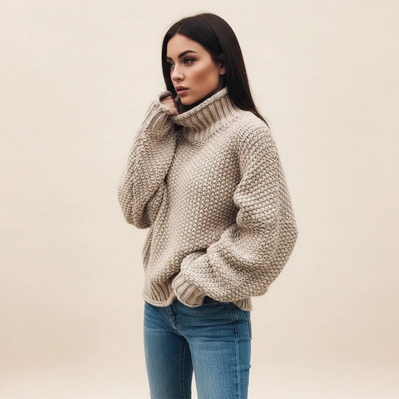 Women's Chunky Knit Turtleneck Sweater, Oversized Winter Pullover