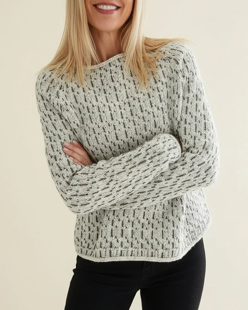 Women's Broken Stripe Knit Sweater, Rolled Edge Crewneck Relaxed Pullover