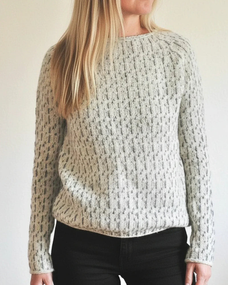 Women's Broken Stripe Knit Sweater, Rolled Edge Crewneck Relaxed Pullover